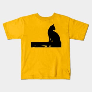 Silhouette Of A Black Cat Sitting On A Fence Cut Out Kids T-Shirt